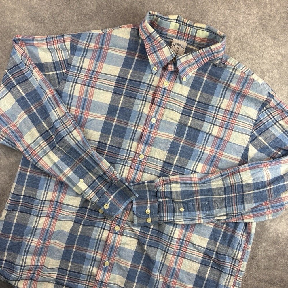 Brooks Brothers Regent Shirt Mens‎ XL Blue Plaid Long Sleeve Button Up Preppy